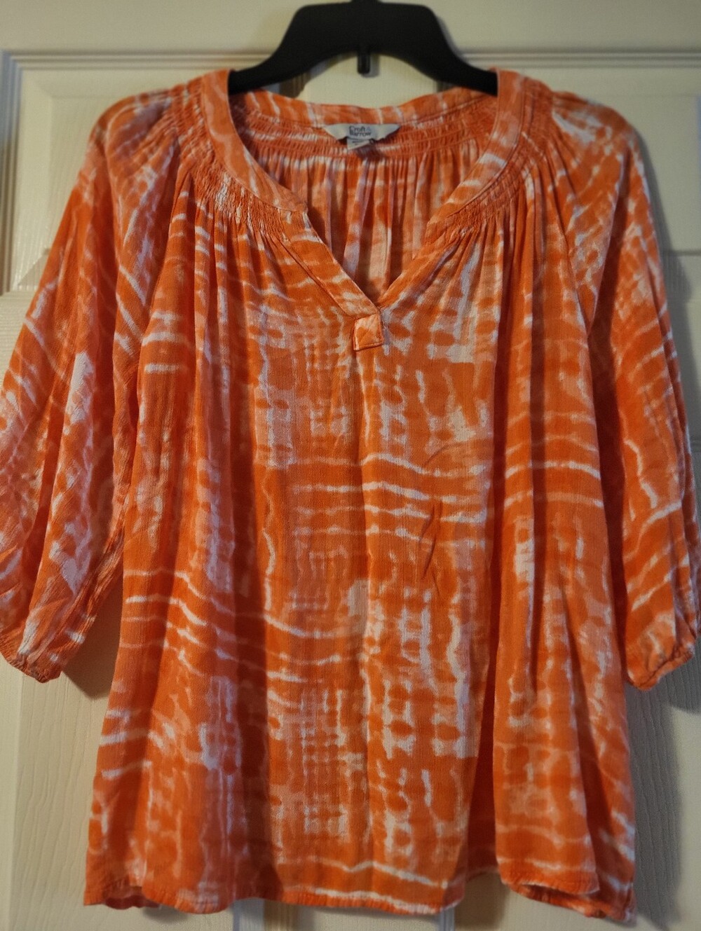 Croft & Barrow Orange and White Tie-Dye Peasant Tunic